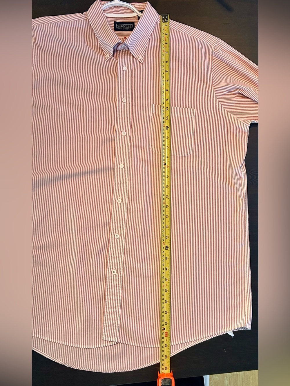 Lands' End Tall Men’s Button-Down Shirt Size 18/36 Red White Striped Long Sleeve - Picture 11 of 11